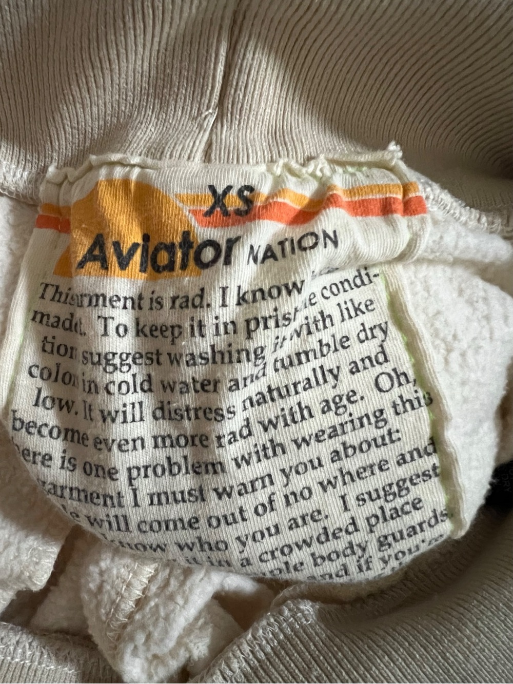 #1760 Aviator Nation Rainbow Rib Pocket Sweatpants Vintage Cream - Picture 4 of 4